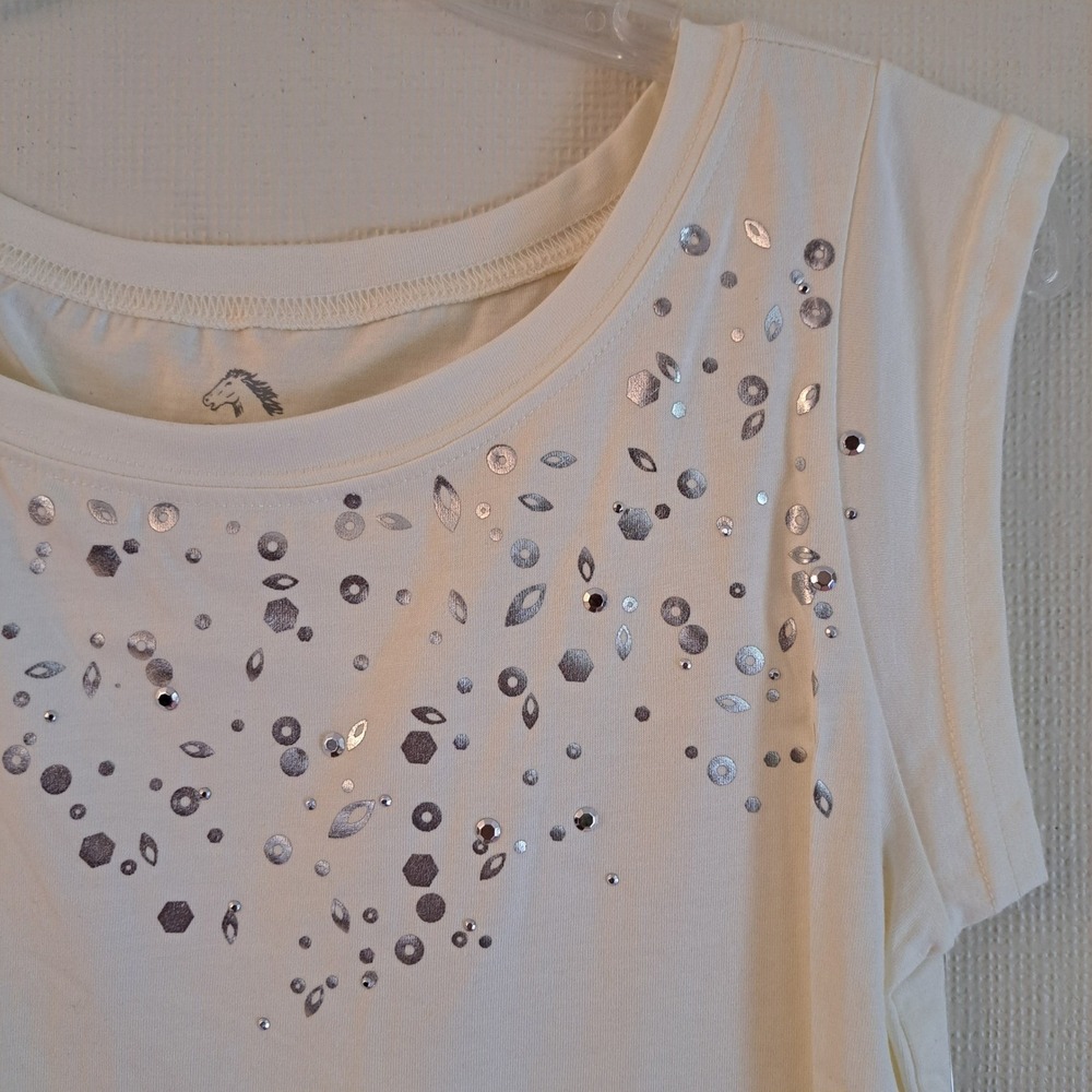 Jordache "Stone & Stud" Cap Sleeve Top Womens M Cream NWT 1422-330